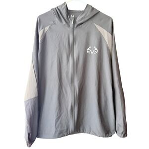 Realtree Fishing Mens‎ Large Black Gray Full Zip Hooded Windbreaker Jacket